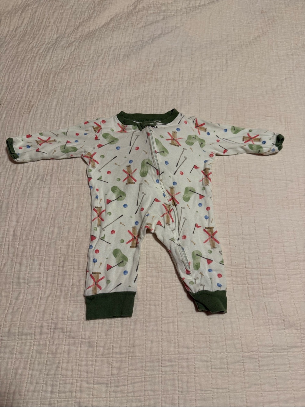 Burt's Bees White One-Piece with Green Trim and Golf Print newborn